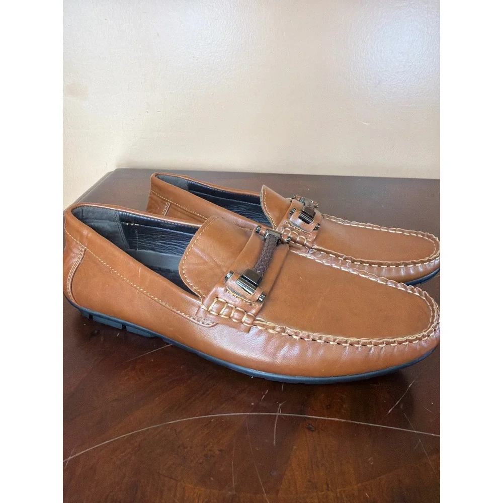 Tahari Mens‎ Tan Brown Leather Moc Toe Bit Loafers Driving Shoes Size 8
